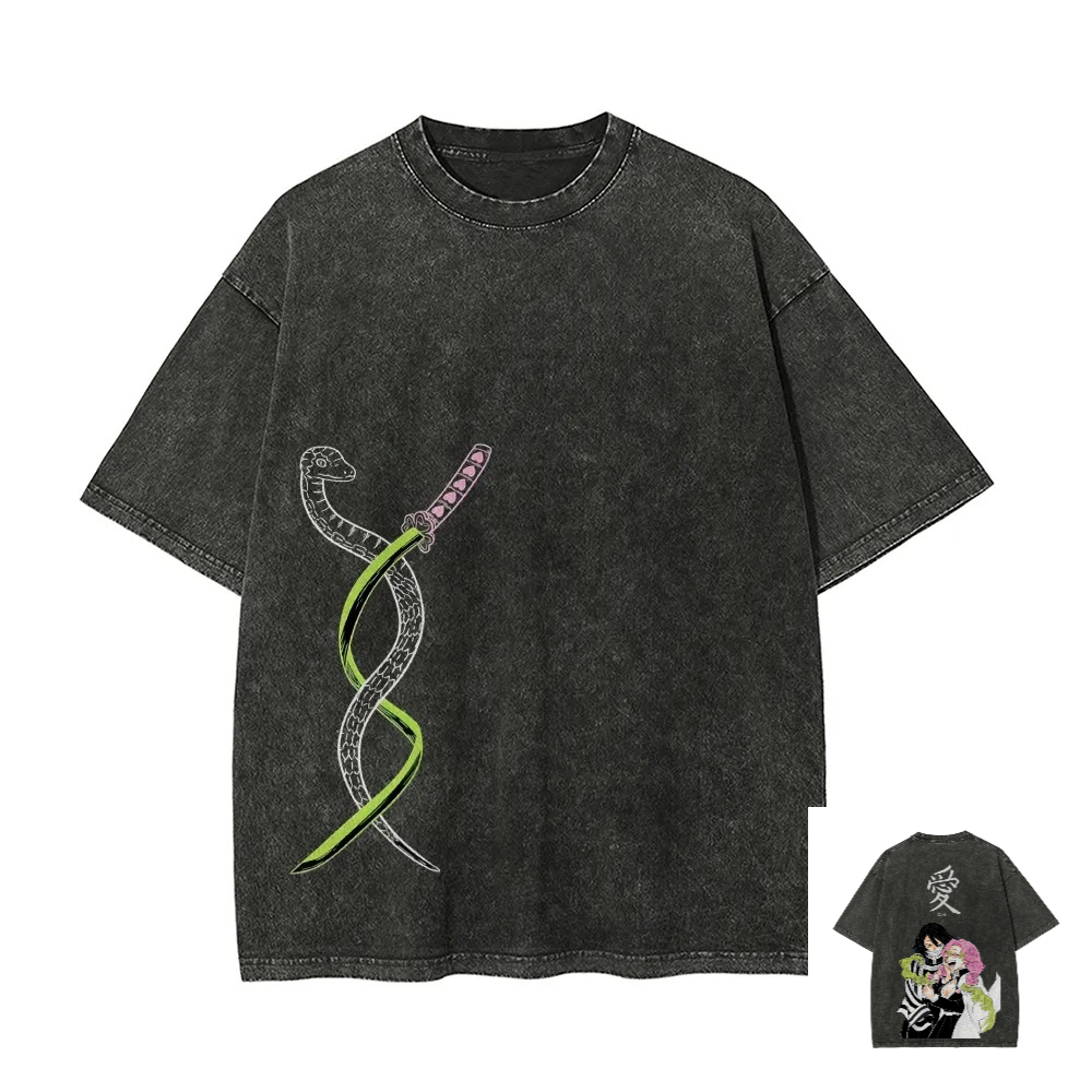 Anime Merchandise Shop - เสื้อยืดลายอนิเมะดาบพิฆาตอสูร ล้างสีแล้ว ลายกราฟิก ผู้ชาย ผู้หญิง ผ้าฝ้าย