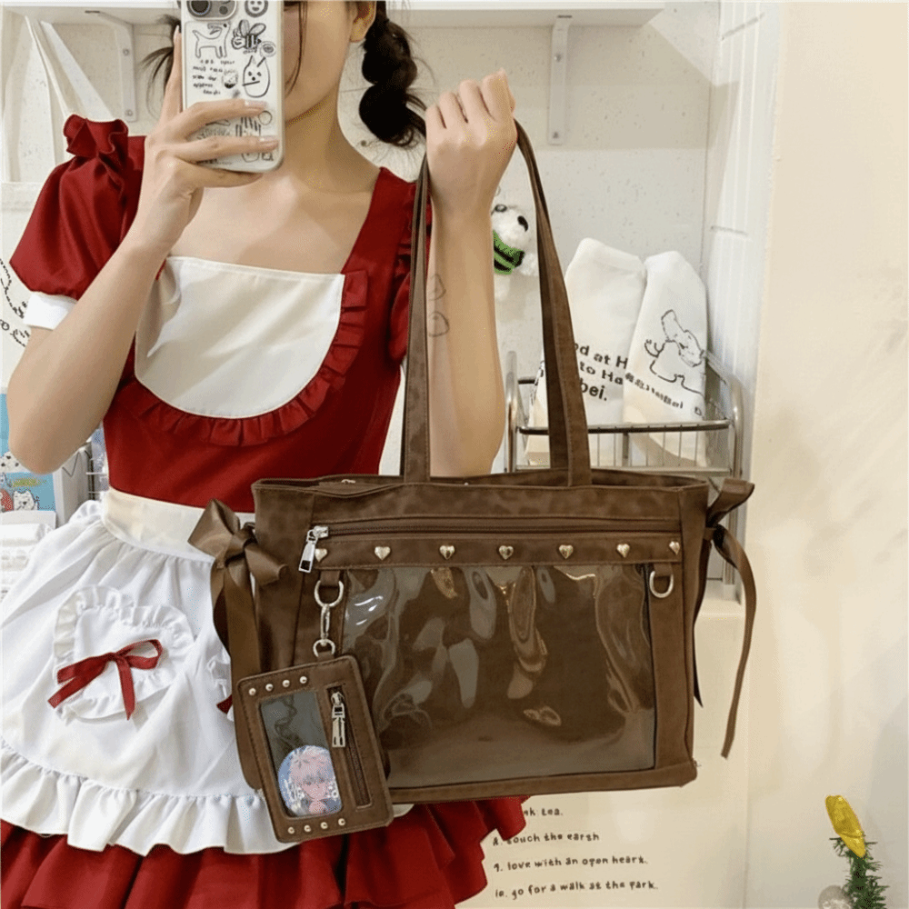 Anime Merchandise Women - กระเป๋าสะพายไหล่ใส PVC ลายโบว์ฮาราจูกุ สไตล์ Y2K สำหรับเก็บของสะสมไอดอล