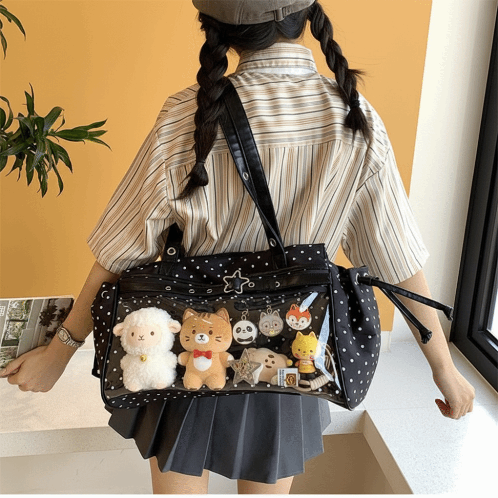 กระเป๋าสะพายไหล่ใส PVC ลายจุดฮ - Anime Merchandise Women บทวิจารณ์และราคา